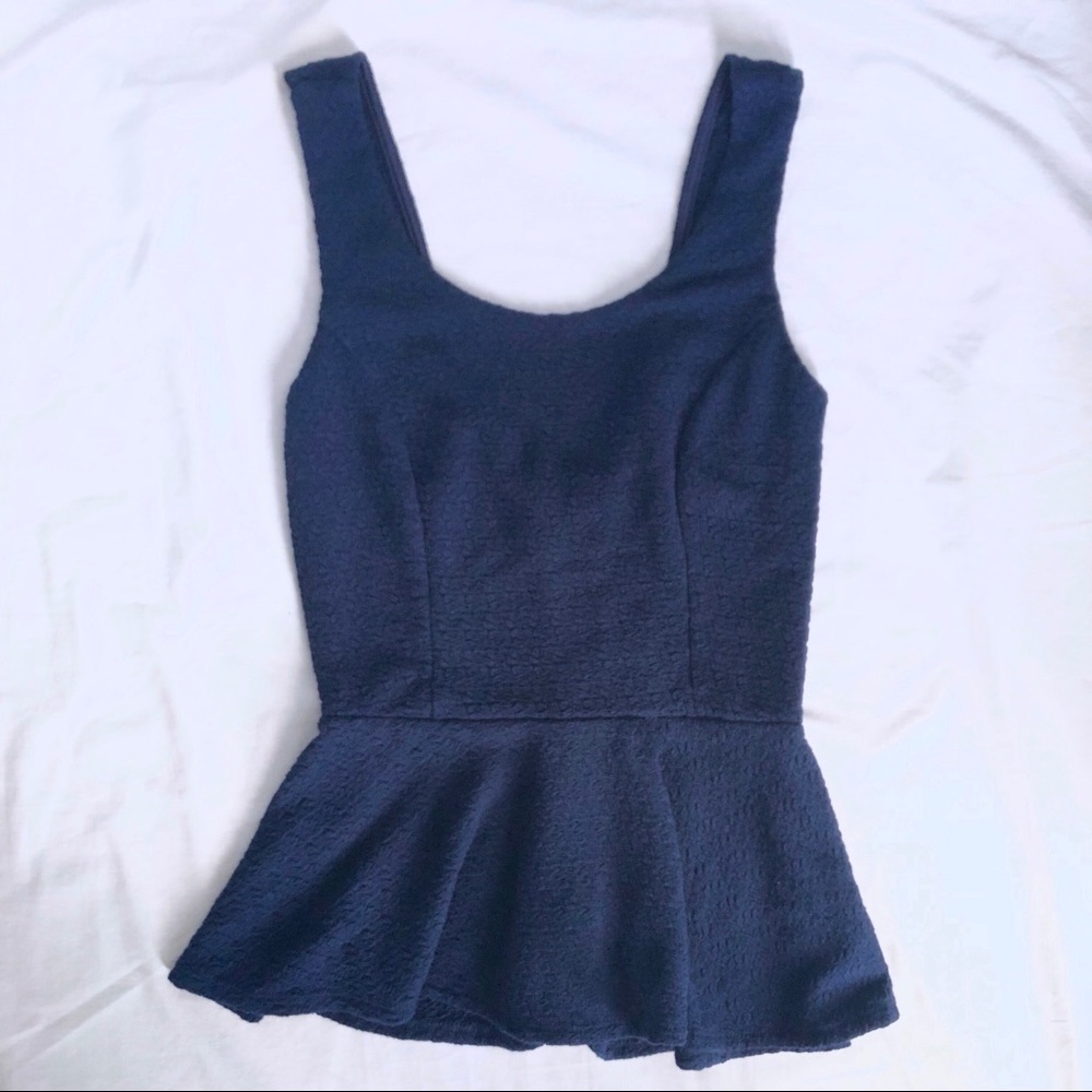 Navy Blue Sleeveless Peplum Blouse Fitted Top